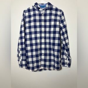 Boden‎ Button Up Shirt Boys 13/14 Blue Plaid 100% Cotton Preppy Casual